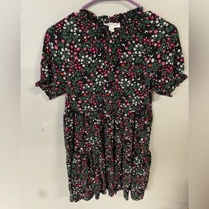 FREE ASSEMBLY Girls Floral Short Puffy Sleeve, Ruffled Skirt.